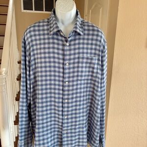 Faherty Reserve Weekend Blend Shirt Linen Blend Button Down Blue Plaid XXL